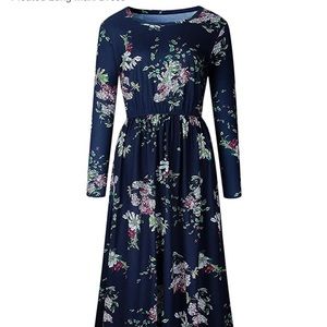 ZESICA Floral Print Sleeve Empire Waist Maxi Dress